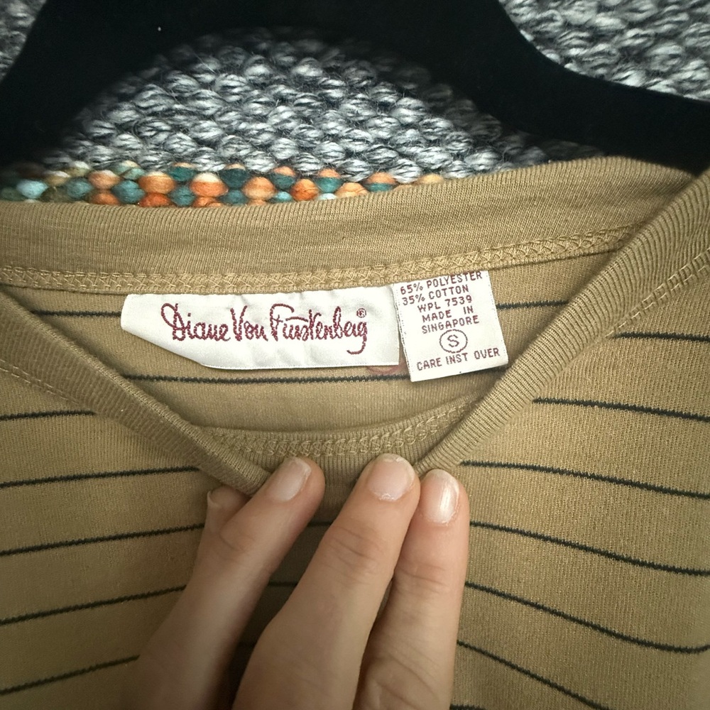Vintage Diane Von Furstenberg Tan Striped Top - Picture 3 of 6